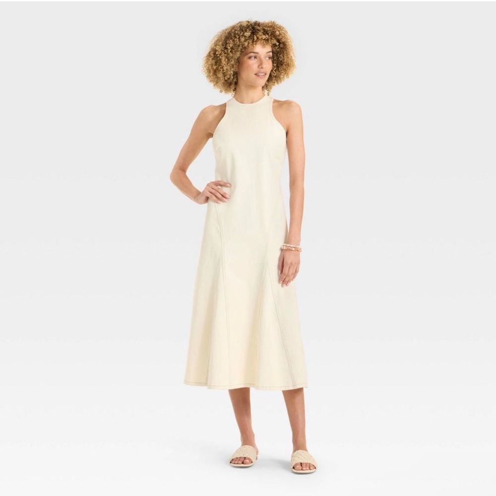 NWOT Furure Collective white Sleeveless denim Dress fit &flare midi size 6 - Picture 1 of 4